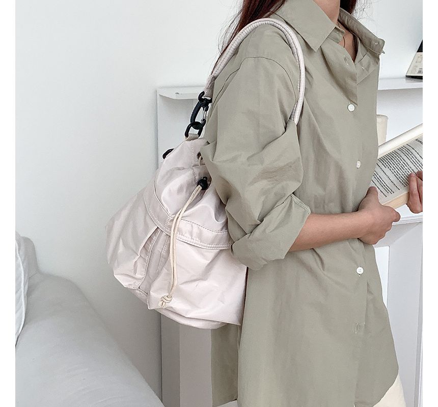 Nylon Multi-Pocket Drawstring Bucket Bag