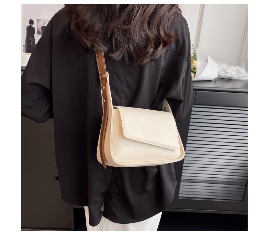 Faux Leather Asymmetrical Flap Crossbody Bag