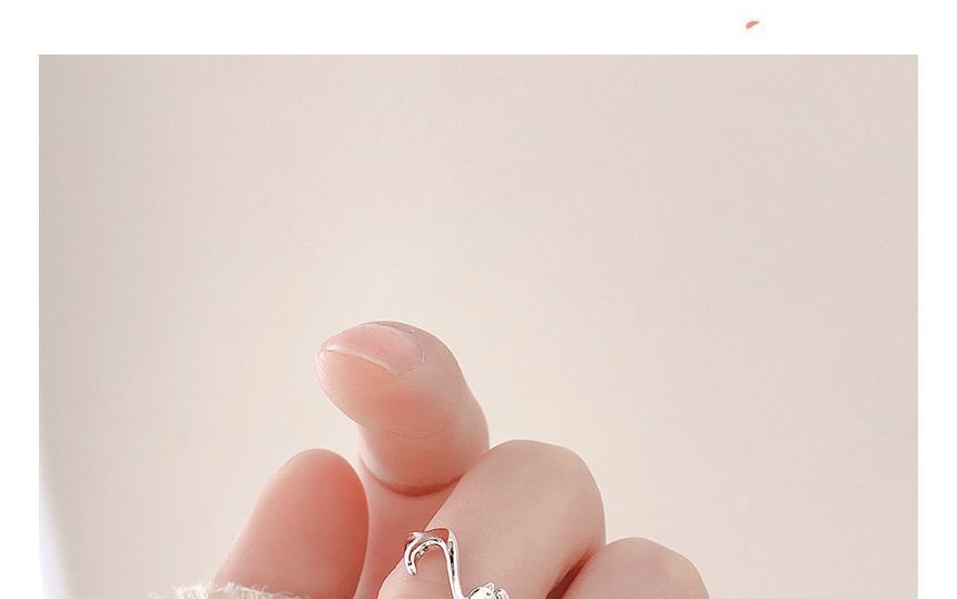 Cat Rhinestone Alloy Open Ring