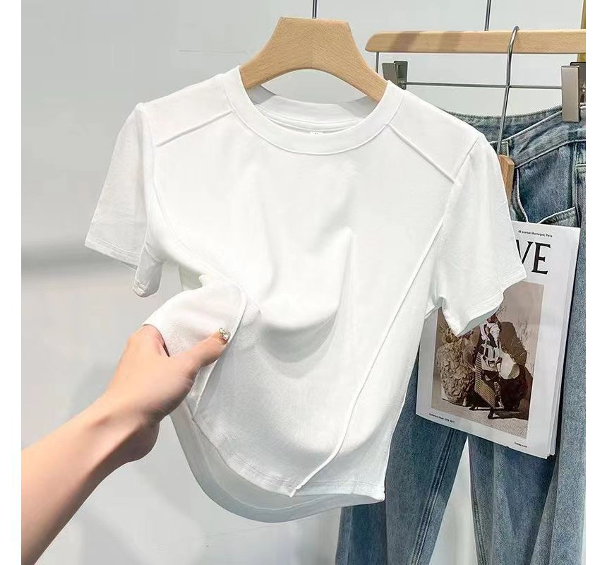 Neck Round Short-Sleeve T-Shirt Plain