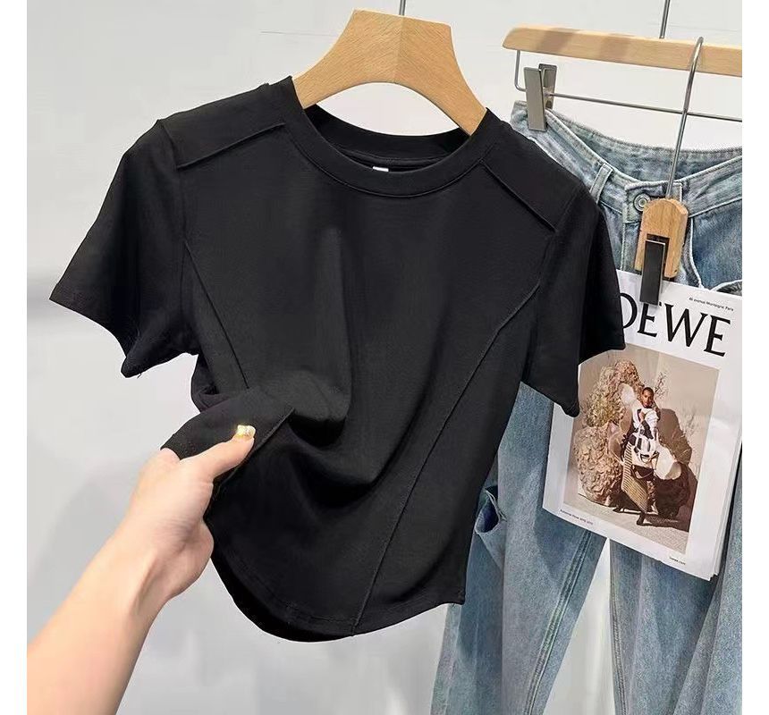 Neck Round Short-Sleeve T-Shirt Plain