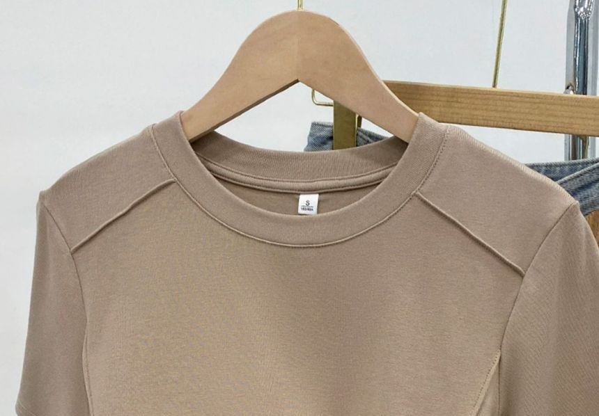 Neck Round Short-Sleeve T-Shirt Plain
