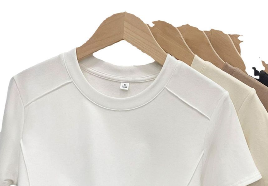 Neck Round Short-Sleeve T-Shirt Plain
