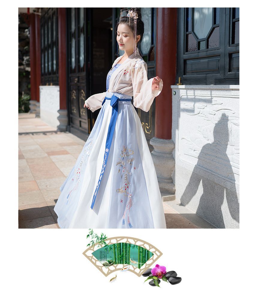 Traditional Chinese Set: Open Front Jacket + Camisole Top + Maxi Skirt