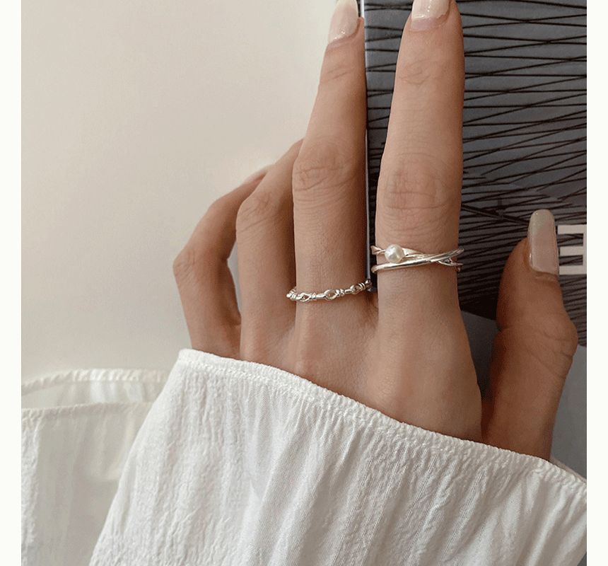 Faux Pearl Layered / Chain Sterling Silver Open Ring