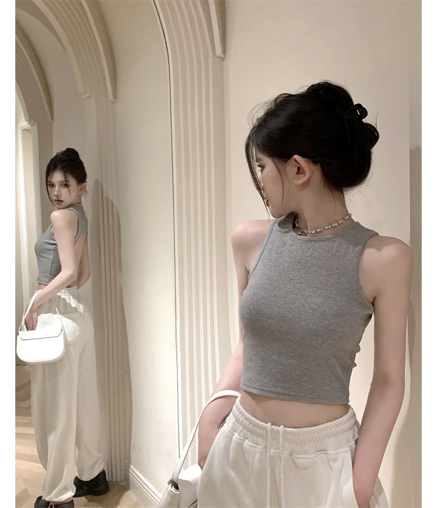 Crop Plain Open Tank Back Top