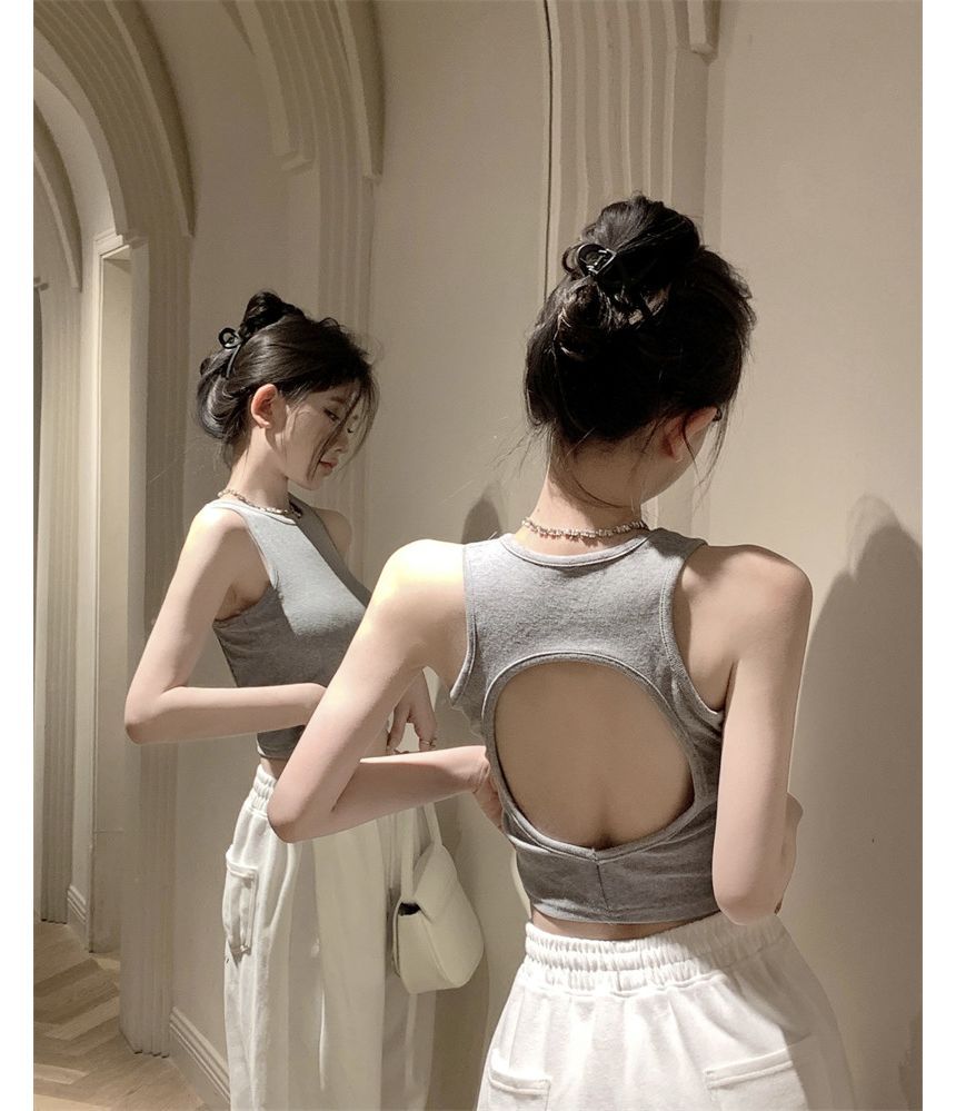 Crop Plain Open Tank Back Top