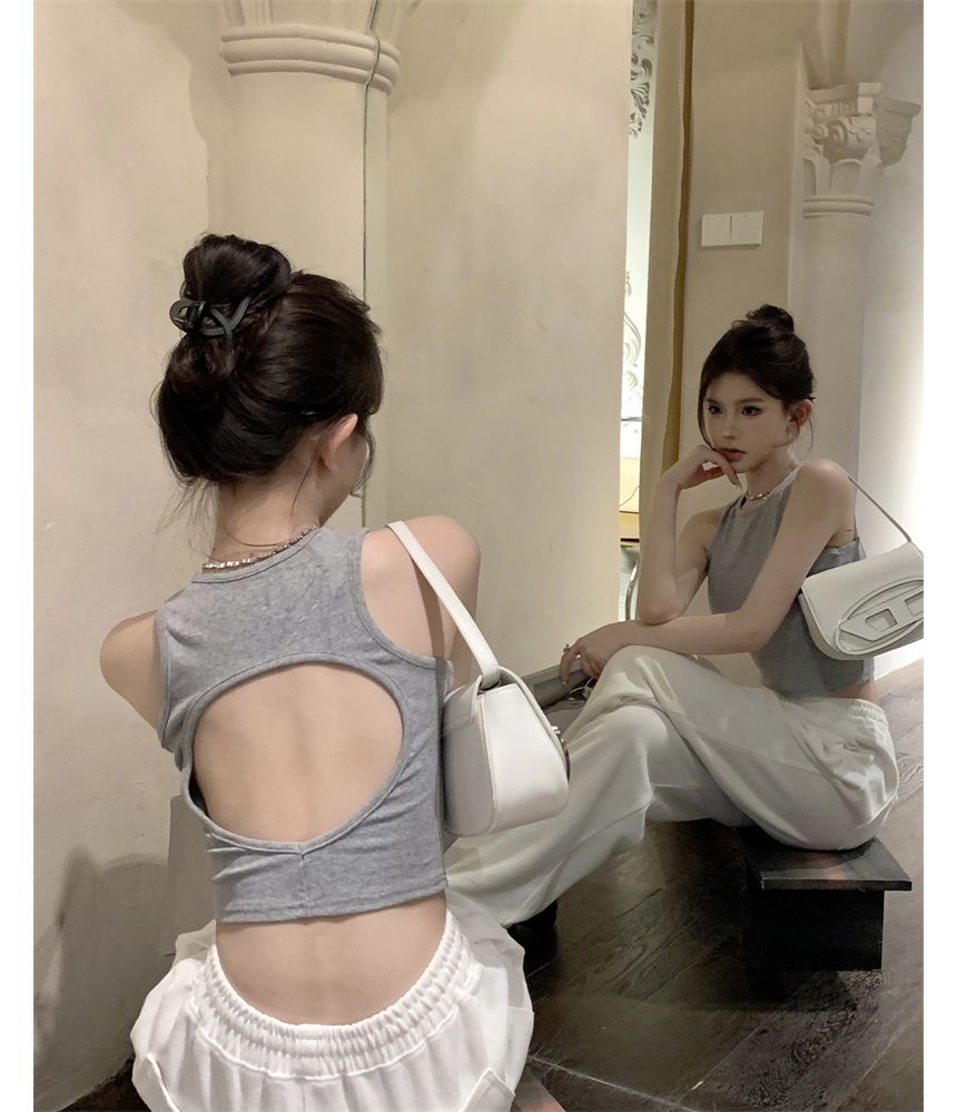 Crop Plain Open Tank Back Top