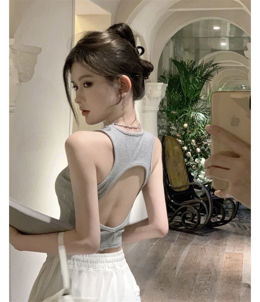 Crop Plain Open Tank Back Top