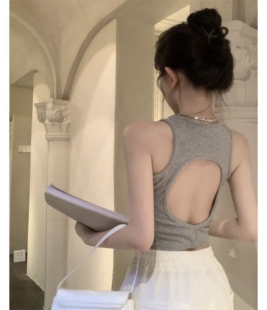 Crop Plain Open Tank Back Top