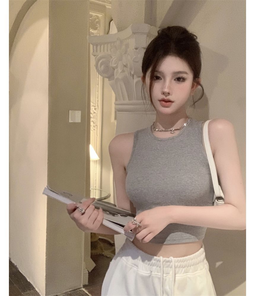 Crop Plain Open Tank Back Top