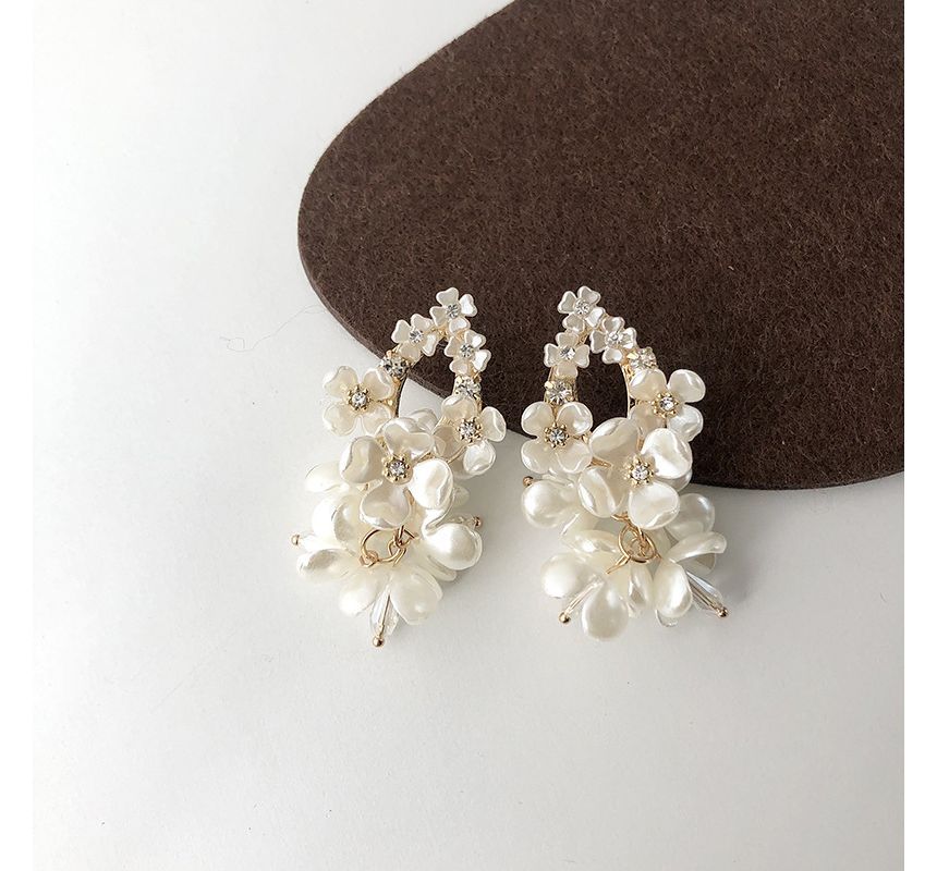 Pearl Earring Alloy Faux Floral Fringed