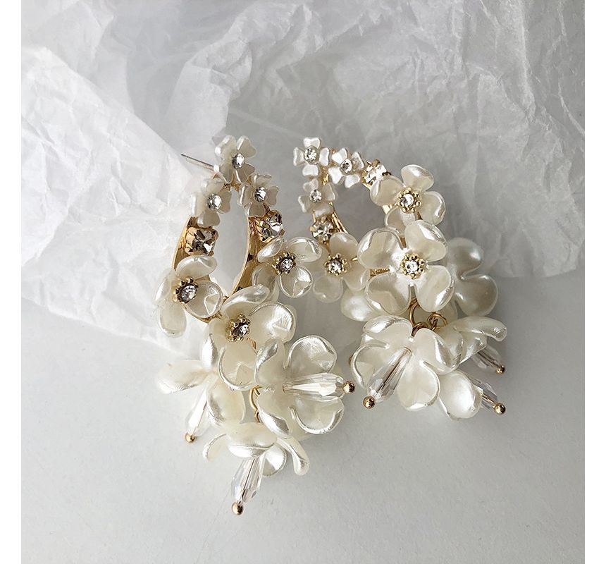 Pearl Earring Alloy Faux Floral Fringed