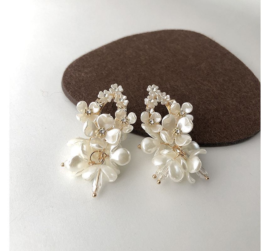 Pearl Earring Alloy Faux Floral Fringed