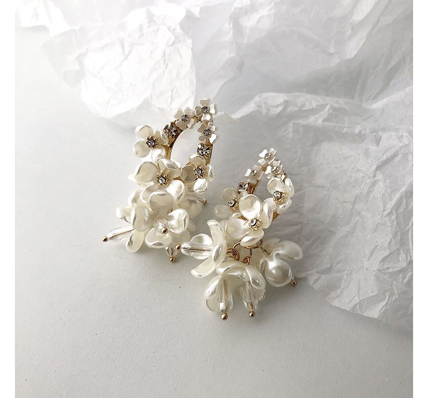 Pearl Earring Alloy Faux Floral Fringed