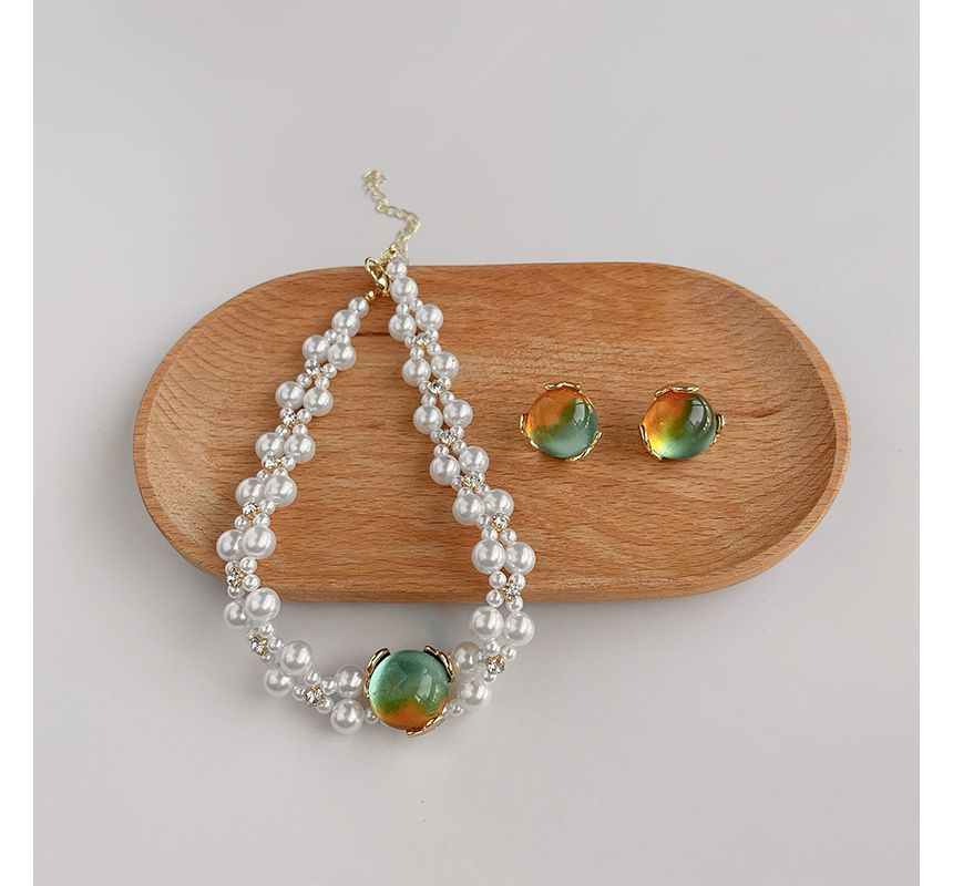 Alloy Gemstone Choker Faux Pearl