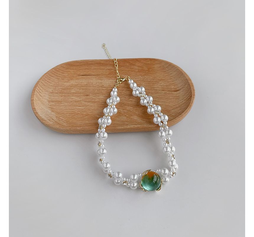 Alloy Gemstone Choker Faux Pearl