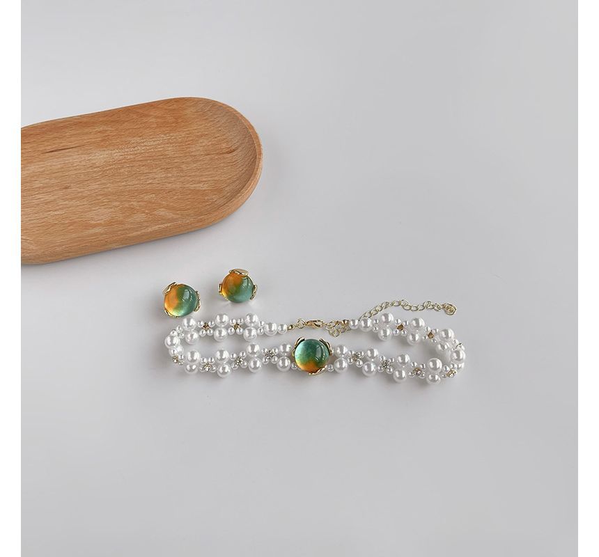 Alloy Gemstone Choker Faux Pearl