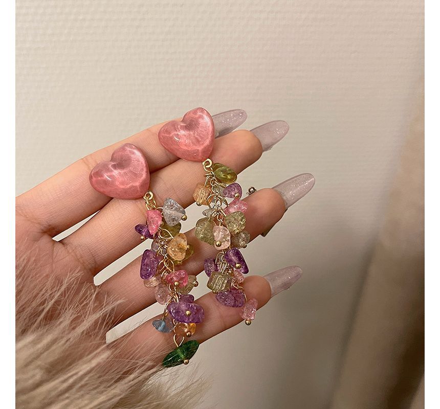 Fringed Faux Crystal Earring Alloy Heart