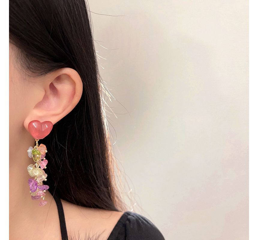 Fringed Faux Crystal Earring Alloy Heart