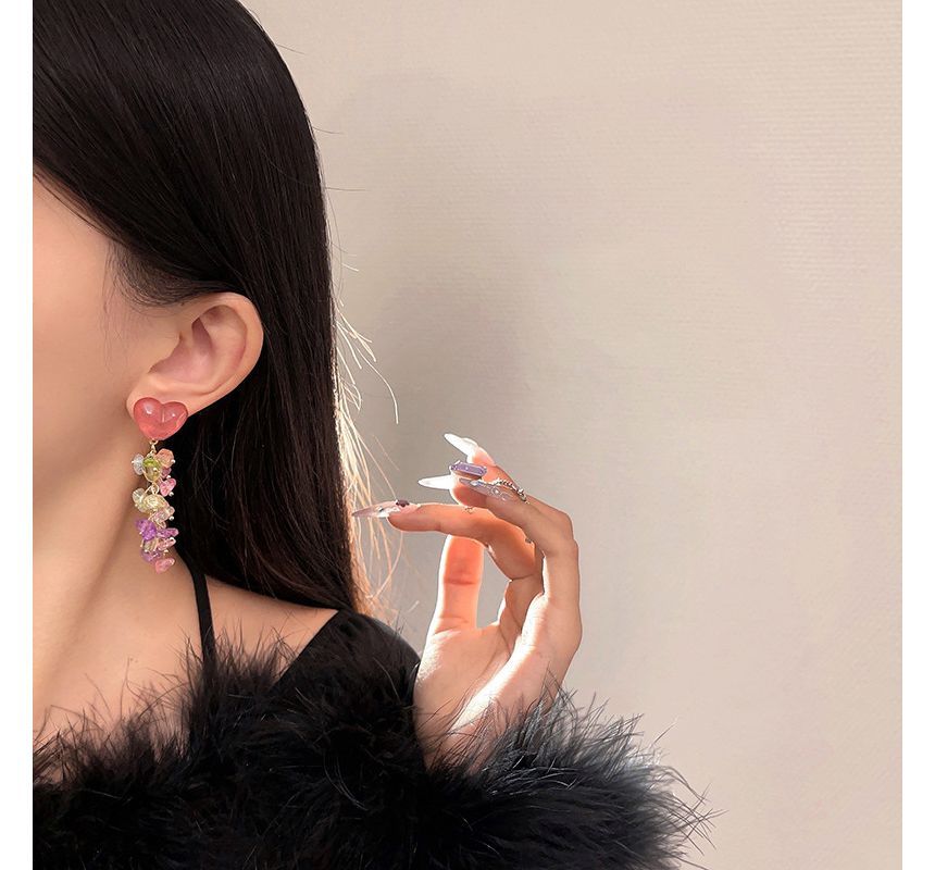 Fringed Faux Crystal Earring Alloy Heart