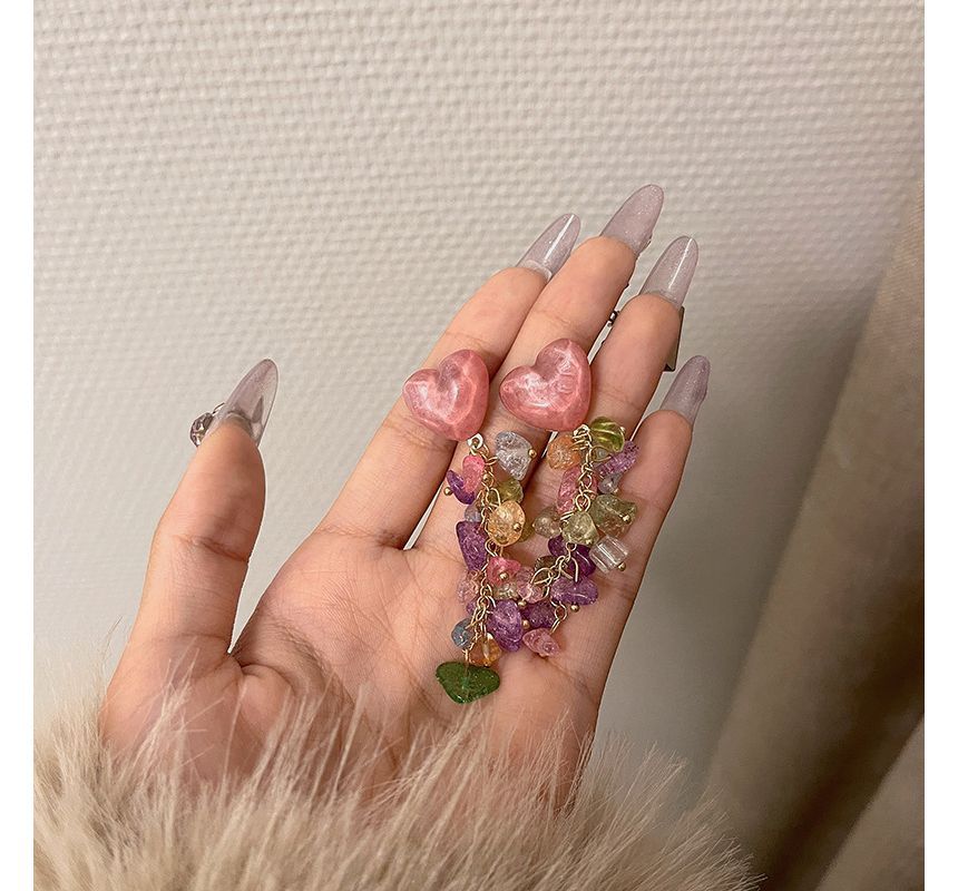 Fringed Faux Crystal Earring Alloy Heart