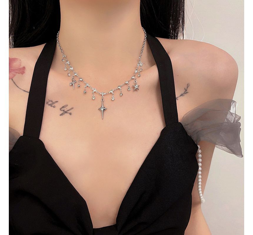 Star Rhinestone Choker Alloy Fringed