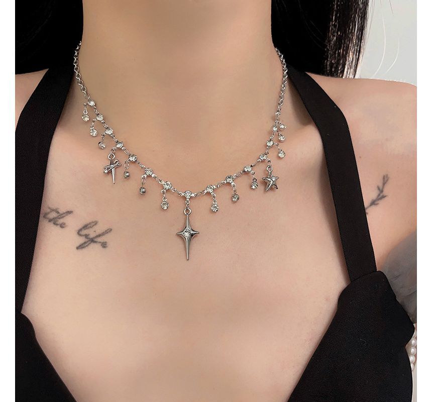 Star Rhinestone Choker Alloy Fringed