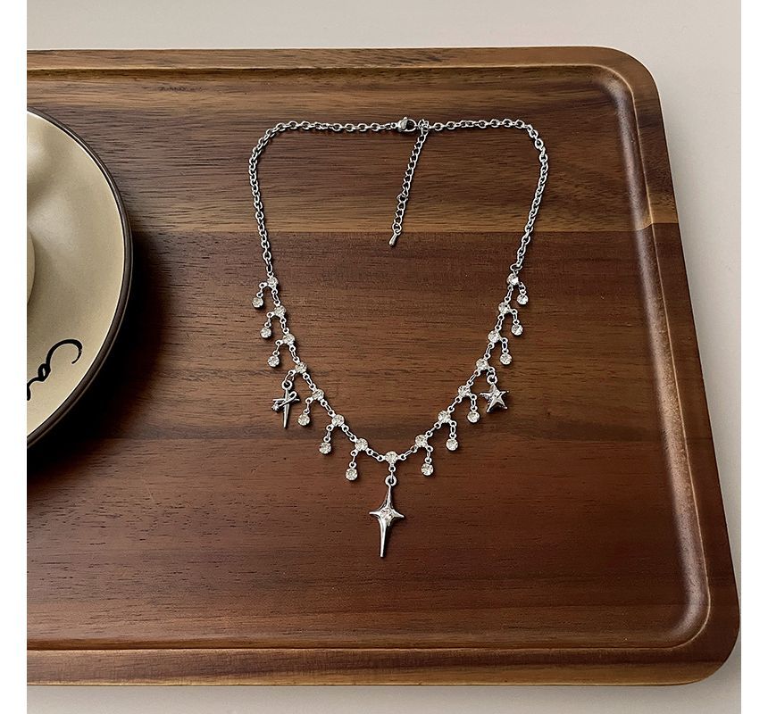 Star Rhinestone Choker Alloy Fringed