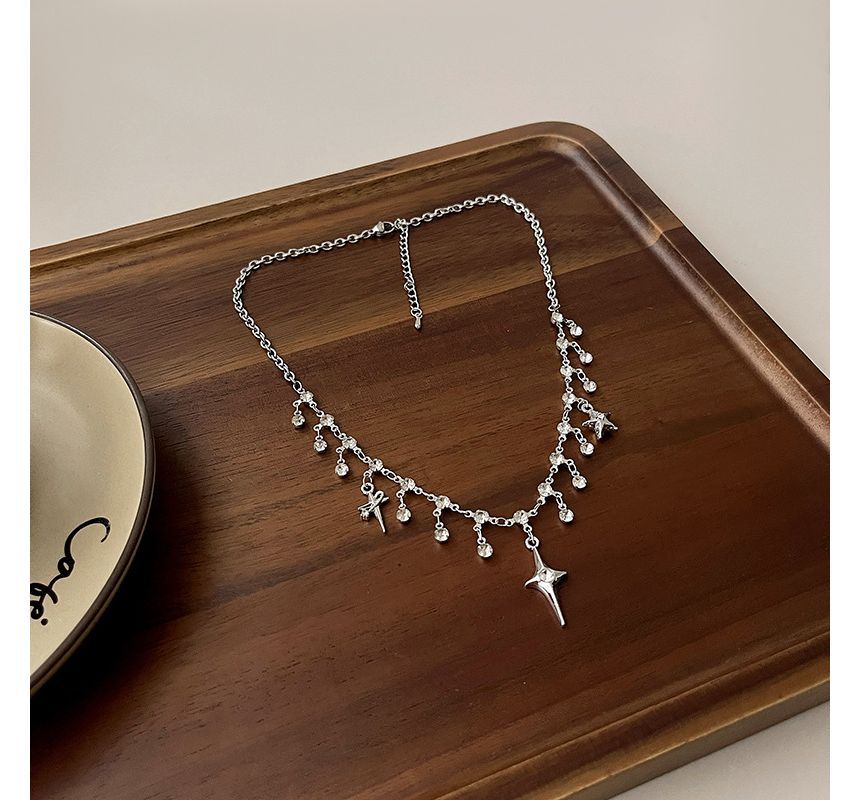 Star Rhinestone Choker Alloy Fringed