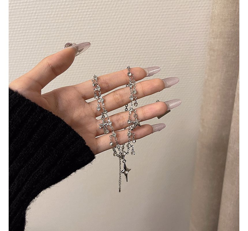 Star Rhinestone Choker Alloy Fringed