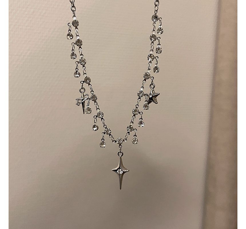 Star Rhinestone Choker Alloy Fringed