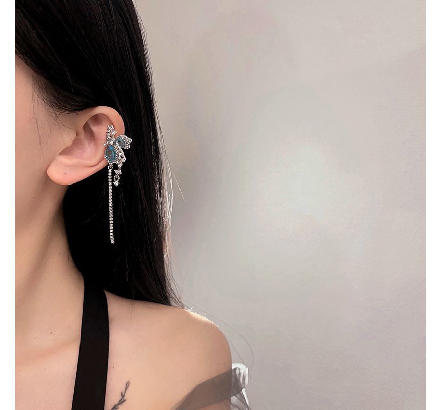 Gemstone Cuff Earring Butterfly Faux Asymmetrical Alloy