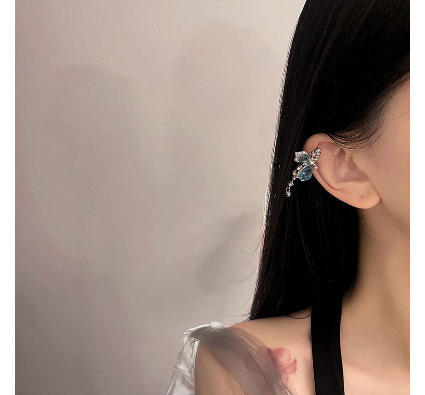 Gemstone Cuff Earring Butterfly Faux Asymmetrical Alloy