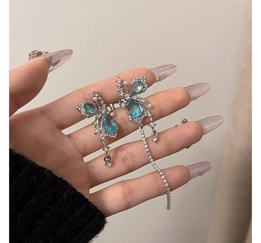 Gemstone Cuff Earring Butterfly Faux Asymmetrical Alloy