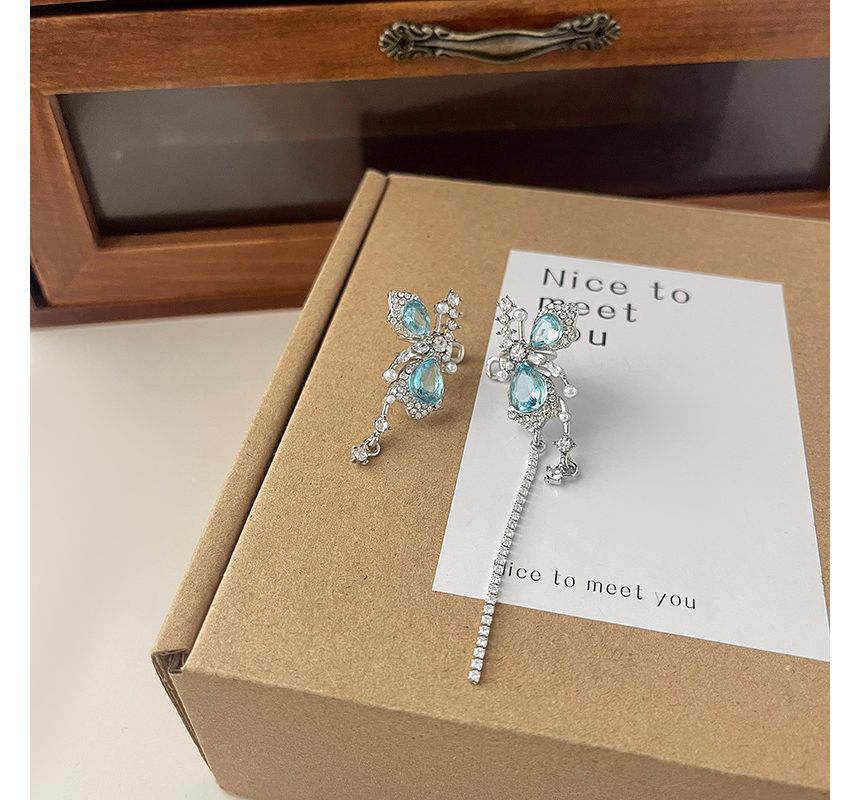 Gemstone Cuff Earring Butterfly Faux Asymmetrical Alloy