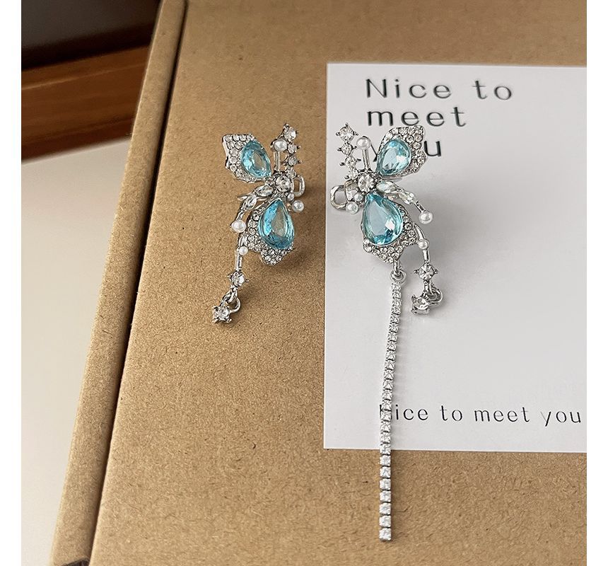 Gemstone Cuff Earring Butterfly Faux Asymmetrical Alloy