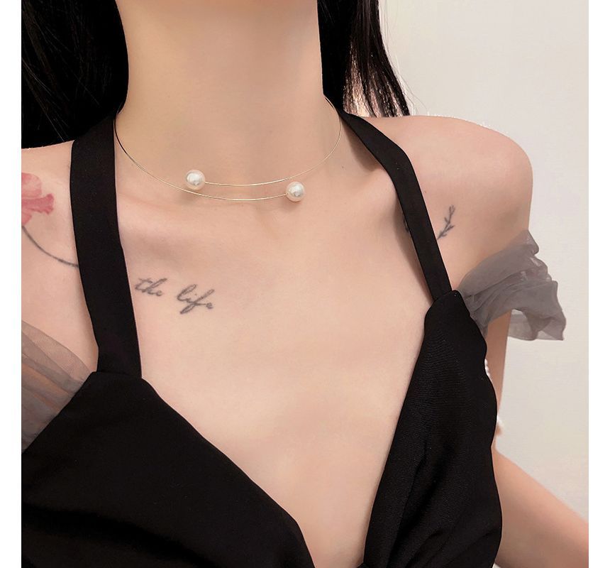 Choker Faux Open Alloy Pearl