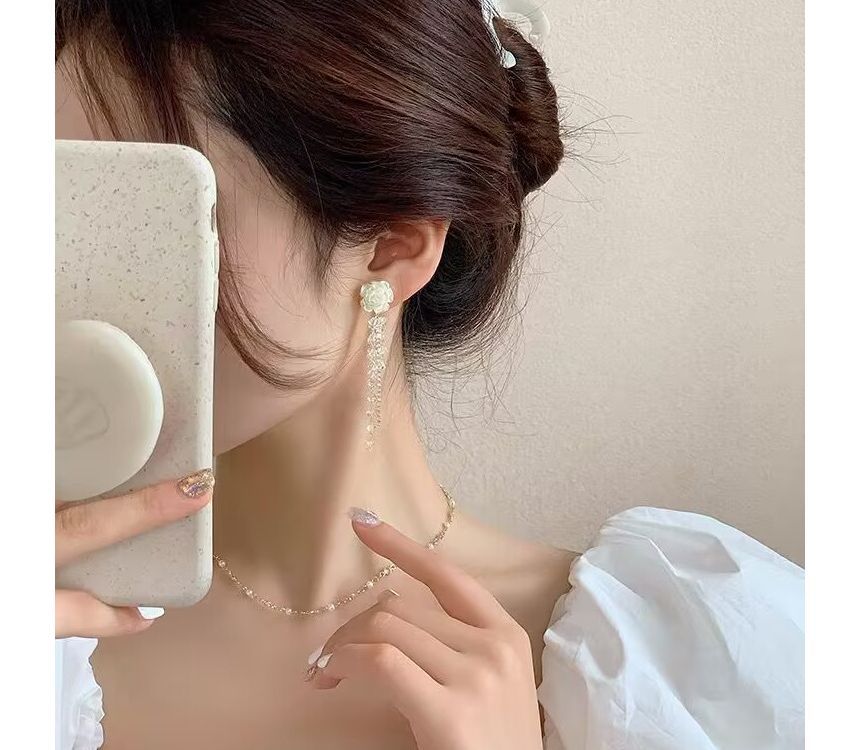 Faux Crystal Earring Floral Alloy Fringed