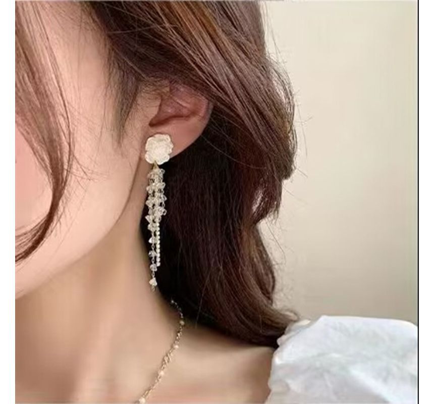 Faux Crystal Earring Floral Alloy Fringed