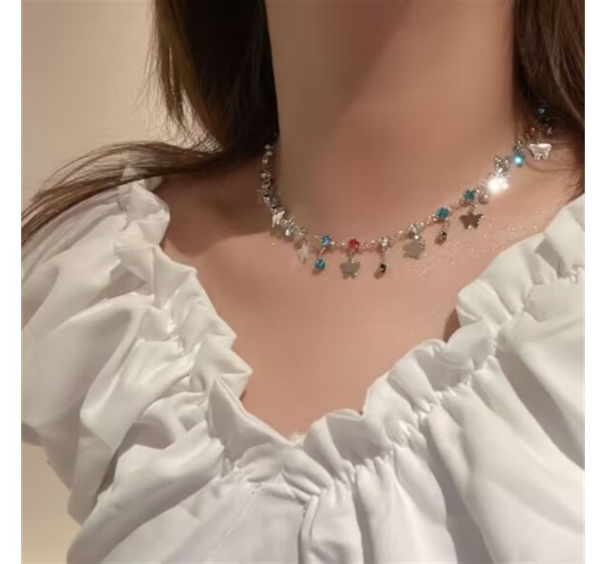 Butterfly Rhinestone Choker Alloy