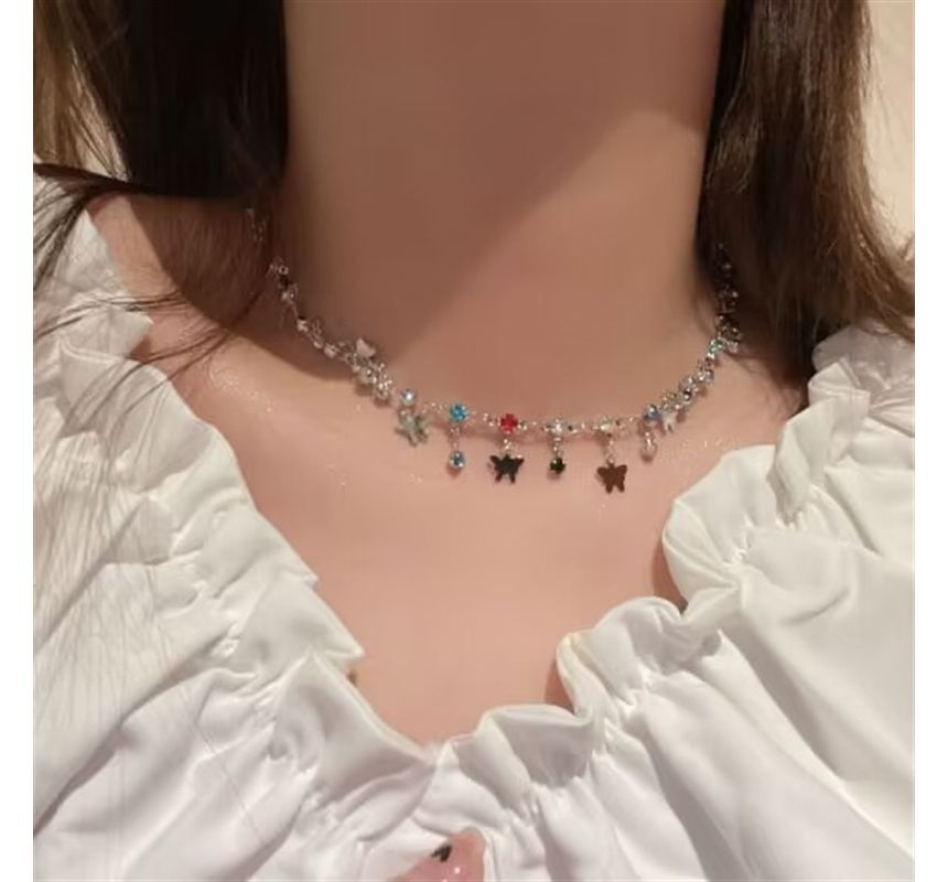 Butterfly Rhinestone Choker Alloy