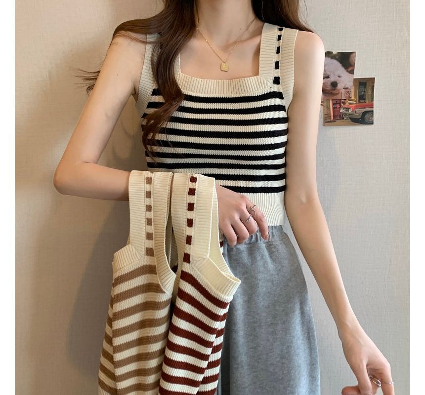 Tank Neck Striped Top Square Crop
