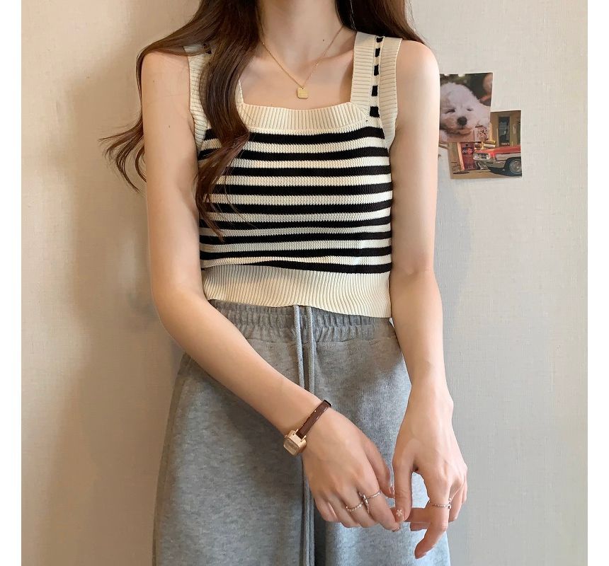 Tank Neck Striped Top Square Crop
