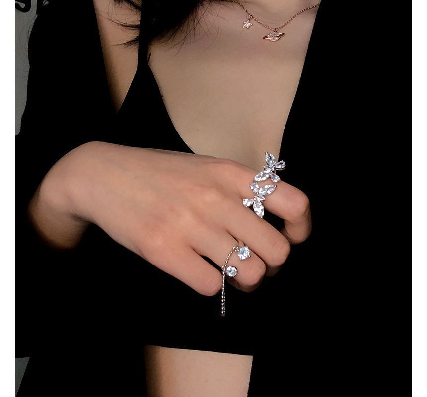 Butterfly Rhinestone Alloy Open Ring