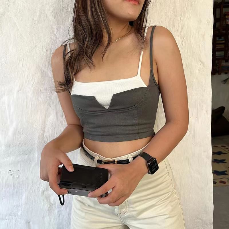 Tone Crop Top Two Two-Piece Cami Mock