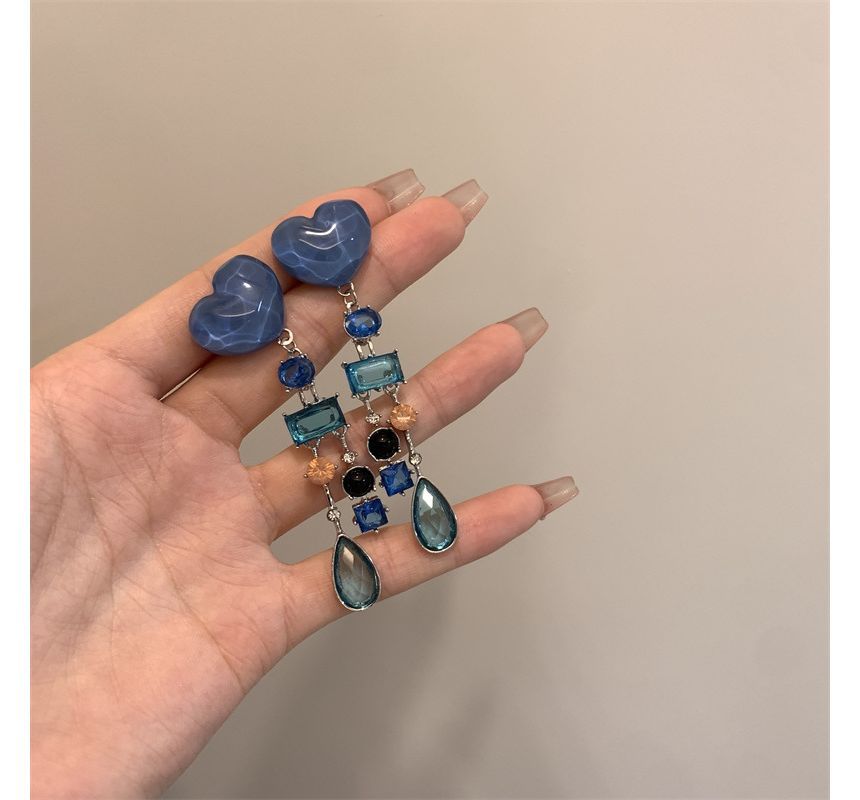 Fringed Rhinestone Alloy Earring Heart