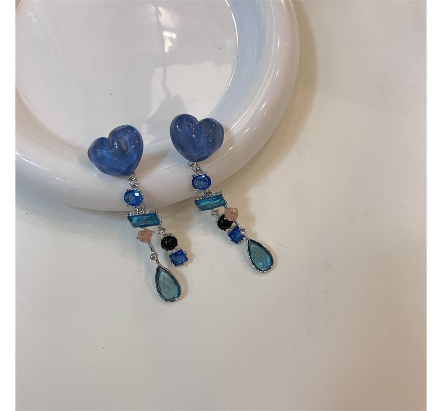 Fringed Rhinestone Alloy Earring Heart