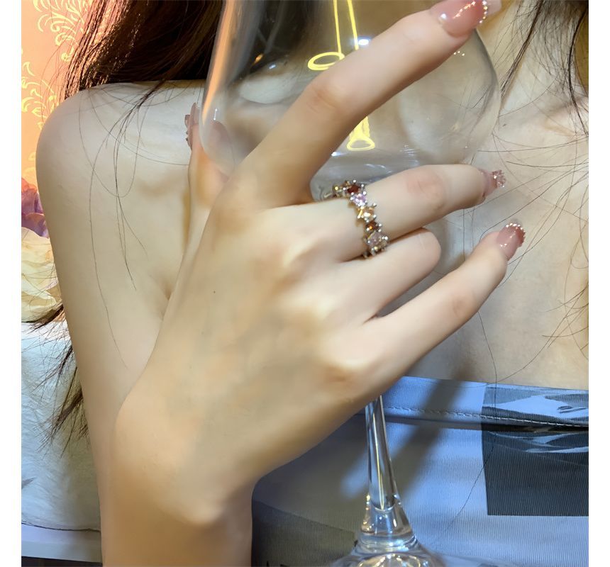 Open Rhinestone Alloy Ring