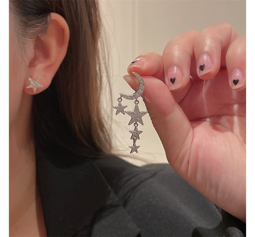 Star Moon Alloy Asymmetrical Earring Fringed